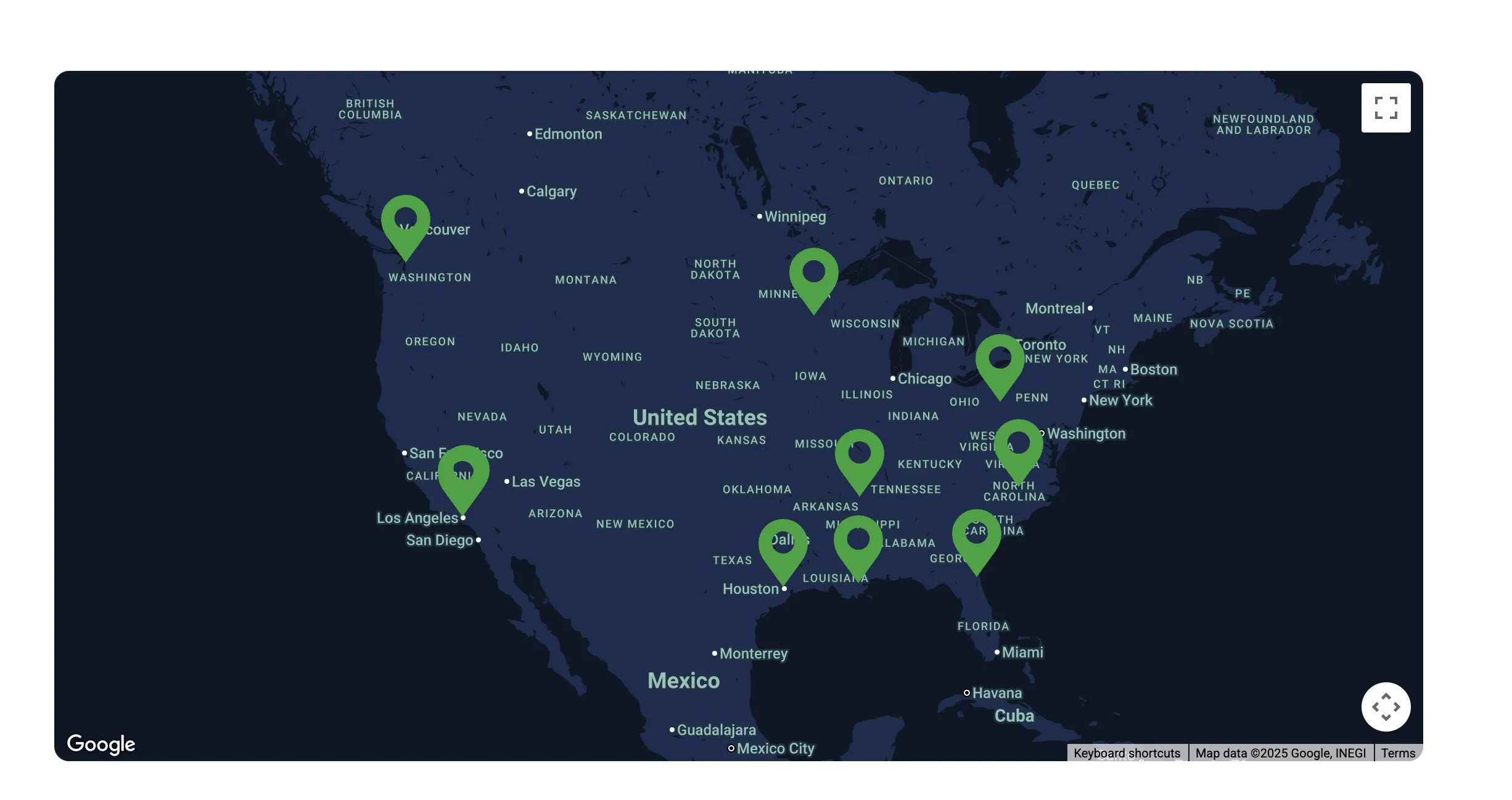 Night Google Maps style with dark theme for modern sites